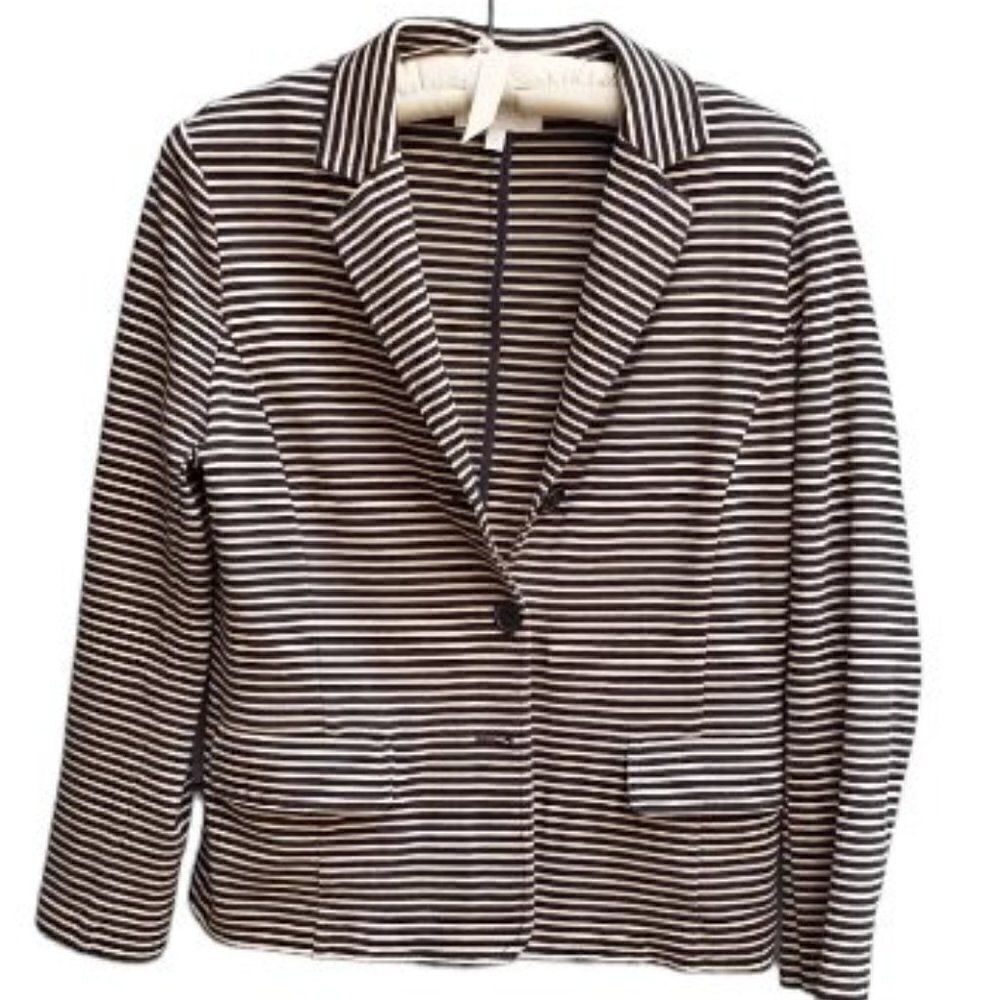 Talbots Tan & Black Striped Knit Jacket - Medium